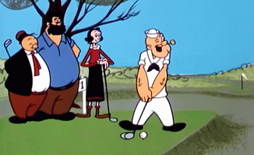 A Group Of Cartoon Characters Are Playing Golf And One Of Them Has The Number 1 On The Sign GIF