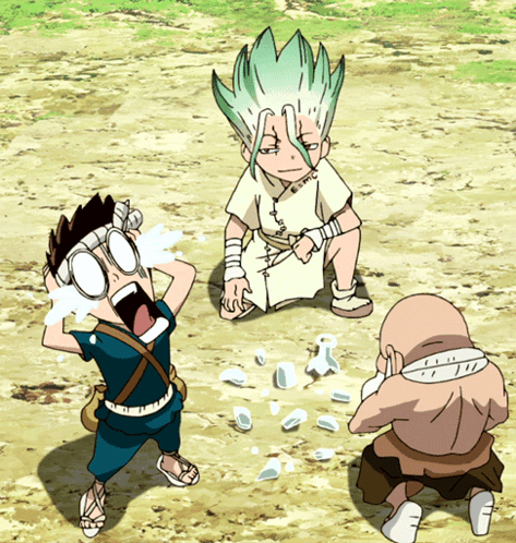 A Group Of Cartoon Characters Are Playing With Broken Glass And One Of Them Is Crying GIF