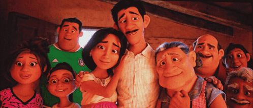 A Group Of Cartoon Characters Are Posing For A Picture With One Wearing A Green Adidas Shirt GIF