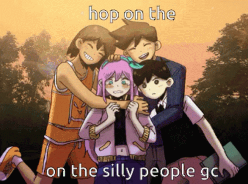 A Group Of Cartoon Characters Are Posing For A Picture With The Caption " Hop On The On The Silly People Go " GIF