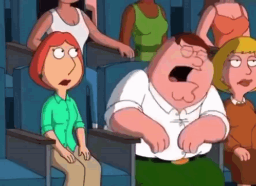 A Group Of Cartoon Characters Are Sitting In A Theater And One Of Them Is Yawning GIF