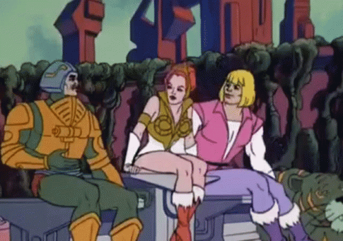 A Group Of Cartoon Characters Are Sitting On A Bench . GIF