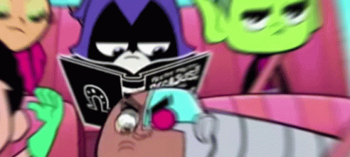 a group of cartoon characters are sitting on a couch reading a book .