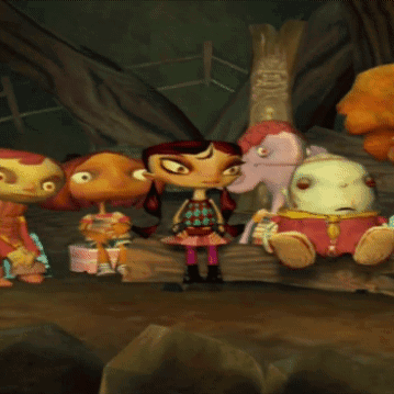 A Group Of Cartoon Characters Are Sitting On A Rock GIF