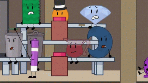 A Group Of Cartoon Characters Are Sitting On A Shelf Including A Diamond GIF