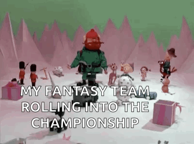 A Group Of Cartoon Characters Are Standing In A Snowy Forest . GIF
