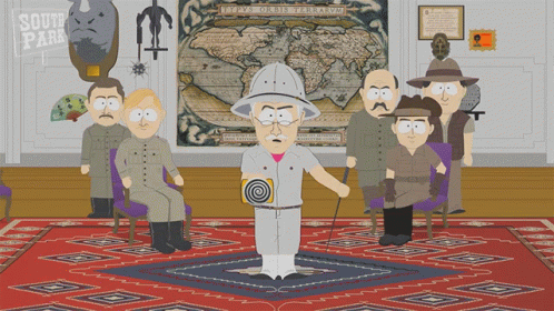A Group Of Cartoon Characters Are Standing In Front Of A Map That Says South Park On It GIF