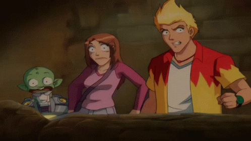 A Group Of Cartoon Characters Are Standing Next To Each Other And One Of Them Has A Green Head GIF