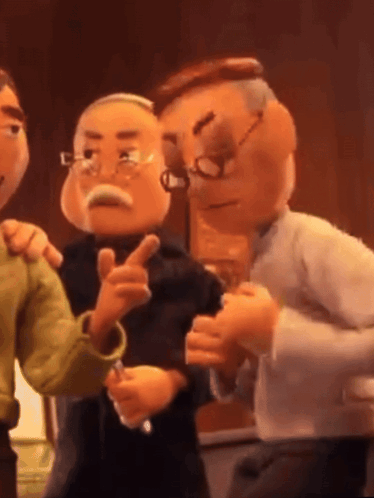 A Group Of Cartoon Characters Are Standing Next To Each Other And One Of Them Has Glasses On GIF