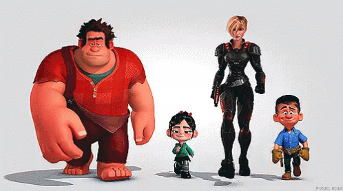 A Group Of Cartoon Characters Are Standing Next To Each Other And The Word Pixelewr Is On The Bottom Right GIF