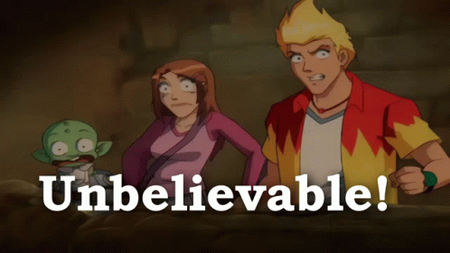 A Group Of Cartoon Characters Are Standing Next To Each Other And The Words Unbelievable Are On The Bottom GIF