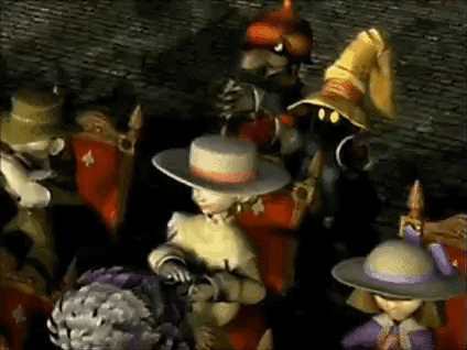 A Group Of Cartoon Characters Are Standing Next To Each Other In A Dark Room . GIF
