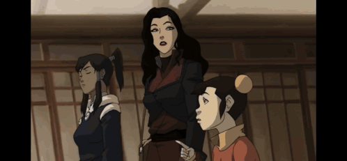 A Group Of Cartoon Characters Are Standing Next To Each Other In A Room GIF