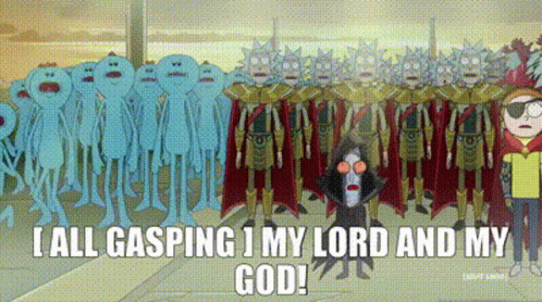 A Group Of Cartoon Characters Are Standing Next To Each Other In A Row . GIF