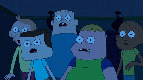 A Group Of Cartoon Characters Are Standing Next To Each Other GIF