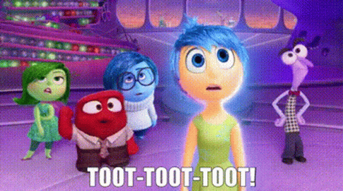 A Group Of Cartoon Characters Are Standing Next To Each Other With The Words Toot-Toot-Toot Written On The Bottom GIF