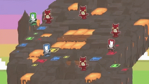 A Group Of Cartoon Characters Are Standing On Top Of A Cliff . GIF