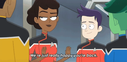 Cartoon Characters Talking Rejoicing You're Back GIF