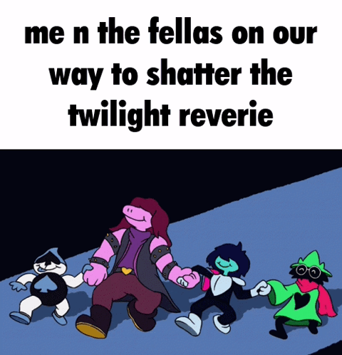 A Group Of Cartoon Characters Are Walking Down A Street With The Caption Me N The Fellas On Our Way GIF