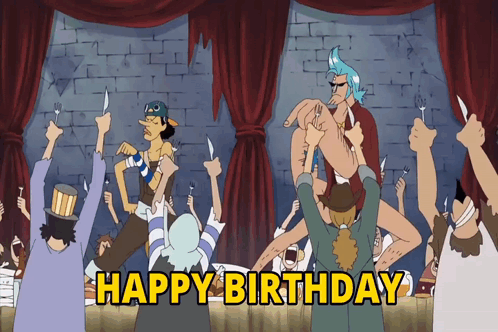 A Group Of Cartoon Characters Celebrate A Birthday With The Words Happy Birthday GIF