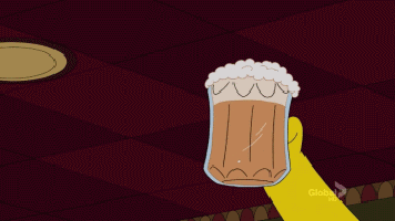 A Group Of Cartoon Characters Holding Beer Mugs With Foam On Top GIF