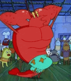 A Group Of Cartoon Characters Including A Red Lobster GIF
