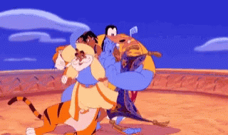 A Group Of Cartoon Characters Including A Tiger And A Penguin GIF