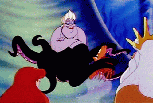 A Group Of Cartoon Characters Including Ariel And Ursula Are In A Scene From The Little Mermaid GIF