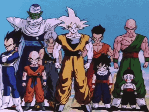 A Group Of Cartoon Characters Including Goku And Piccolo GIF