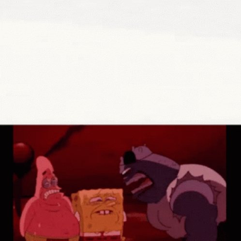 A Group Of Cartoon Characters Including Spongebob And Patrick Are Standing Next To Each Other With A Red Background . GIF