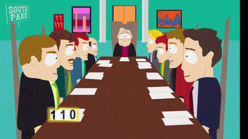 A Group Of Cartoon Characters Sit Around A Table With The Number 110 On It GIF