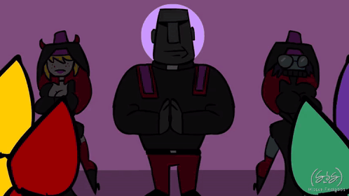 A Group Of Cartoon Characters Standing Next To Each Other With A Purple Background And The Word Chrome In The Corner GIF
