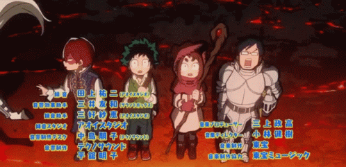 A Group Of Cartoon Characters Standing Next To Each Other With Chinese Writing GIF