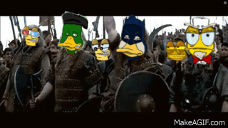 A Group Of Cartoon Characters Standing Next To Each Other With Makeagif.com In The Bottom Right Corner GIF