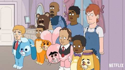 A Group Of Cartoon Characters Standing Next To Each Other With The Word Netflix On The Bottom GIF