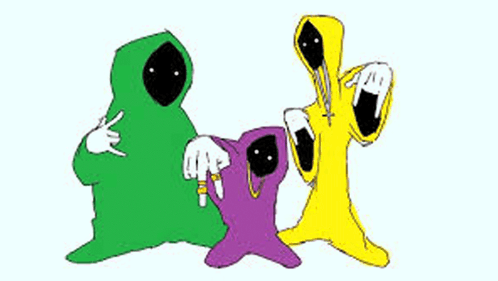 A Group Of Cartoon Characters Standing Next To Each Other With The Words Money Gang Written On The Bottom Right GIF