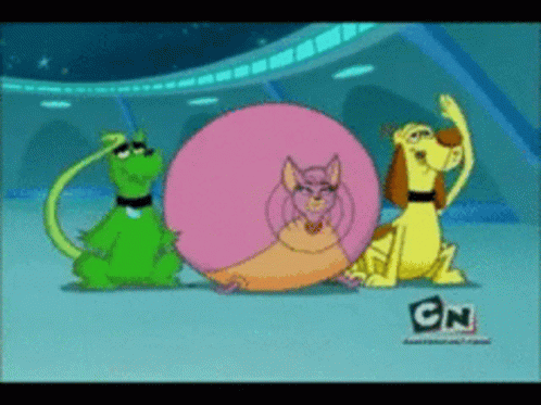A Group Of Cartoon Characters With Cn On The Bottom Left GIF