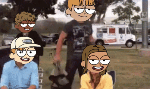 A Group Of Cartoon Characters With One Wearing A Hat That Says Stonks GIF