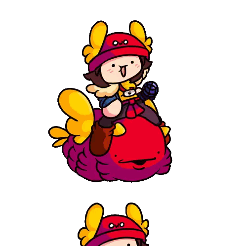 a group of cartoon characters with red hats and yellow wings