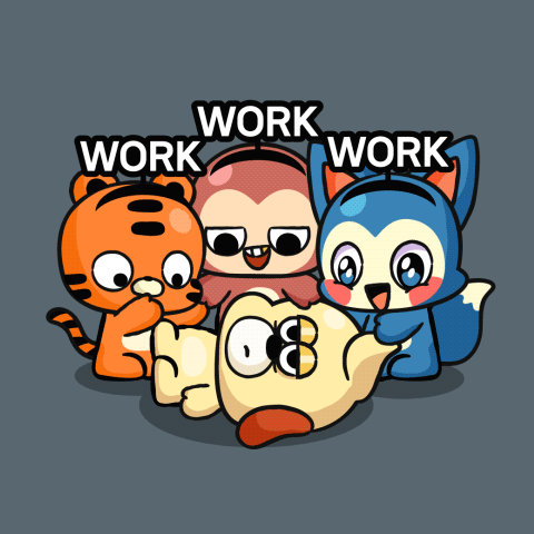 A Group Of Cartoon Characters With The Words Work Work Written Above Them GIF
