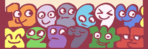 A Group Of Cartoon Faces Are Lined Up On A Red Background GIF