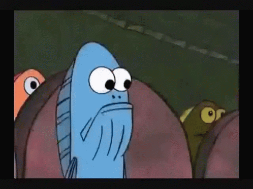 A Group Of Cartoon Fish Are Standing Next To Each Other In A Row . GIF