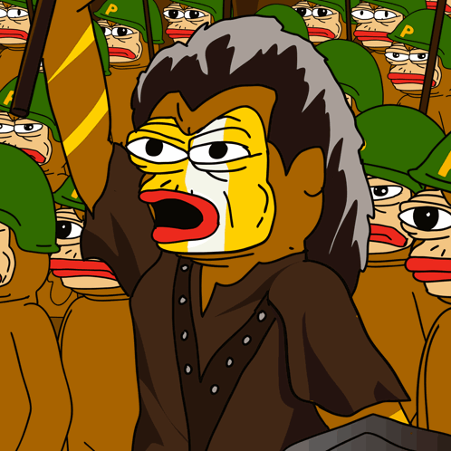 A Group Of Cartoon Soldiers Wearing Green Hats With The Letter P On Them GIF