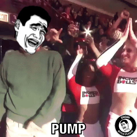A Group Of Cheerleaders Wearing Chicago Bulls Uniforms Are Dancing In Front Of A Crowd . GIF