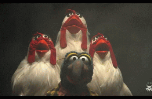 a group of chickens with red beaks are standing around a turkey