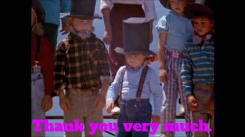 A Group Of Children Are Standing Next To Each Other And The Words Thank You Very Much Are On The Screen GIF