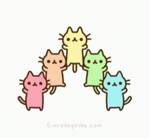 A Group Of Colorful Cats Are Standing In A Circle On A White Background . GIF