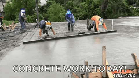 A Group Of Construction Workers Are Working On A Concrete Floor With The Text Concrete Work Today GIF