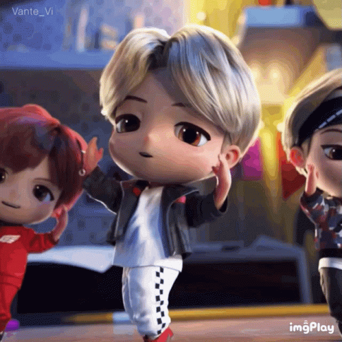 A Group Of Dolls Are Standing Next To Each Other And One Of Them Has The Word Imgplay On The Bottom Right GIF