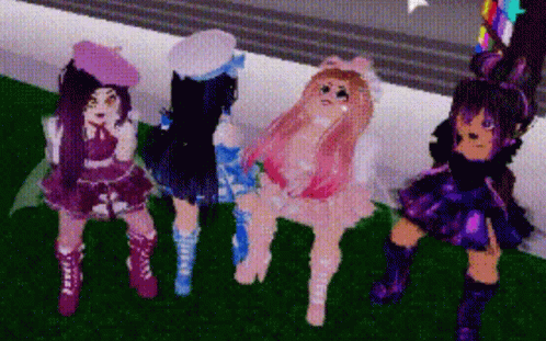 A Group Of Dolls Are Standing Next To Each Other In A Row . GIF